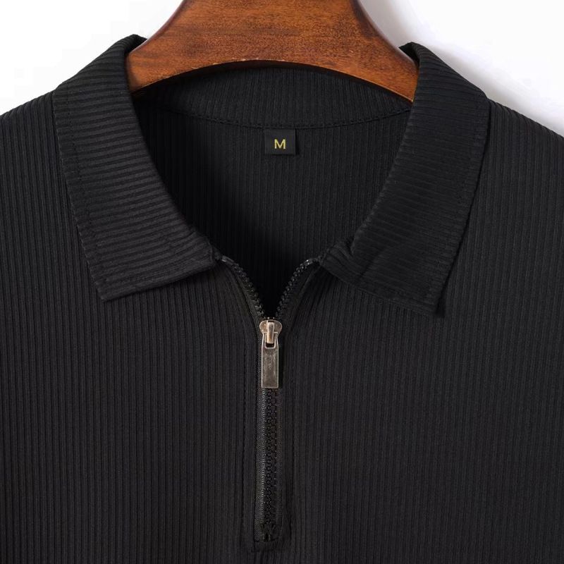 2024 Sommer Neues Hemd Reißverschluss Streifenkleid Lässiges Polokragen Kurzarm Herren T-Shirt_voghion.com