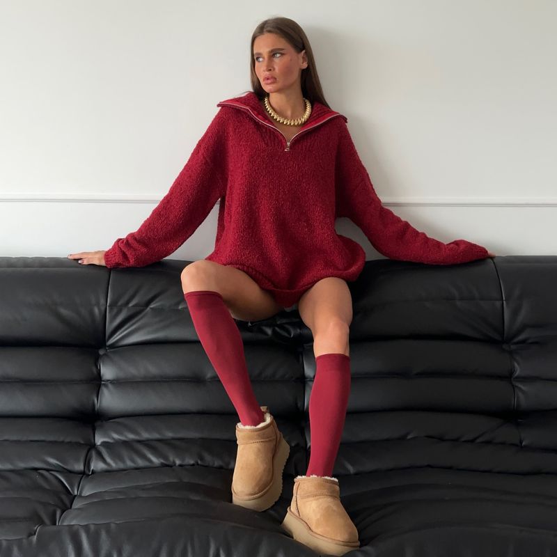 Damenbekleidung Rollkragenpullover mit Reißverschluss – Oversize-Strickpullover für Damen (S-L)_voghion.com