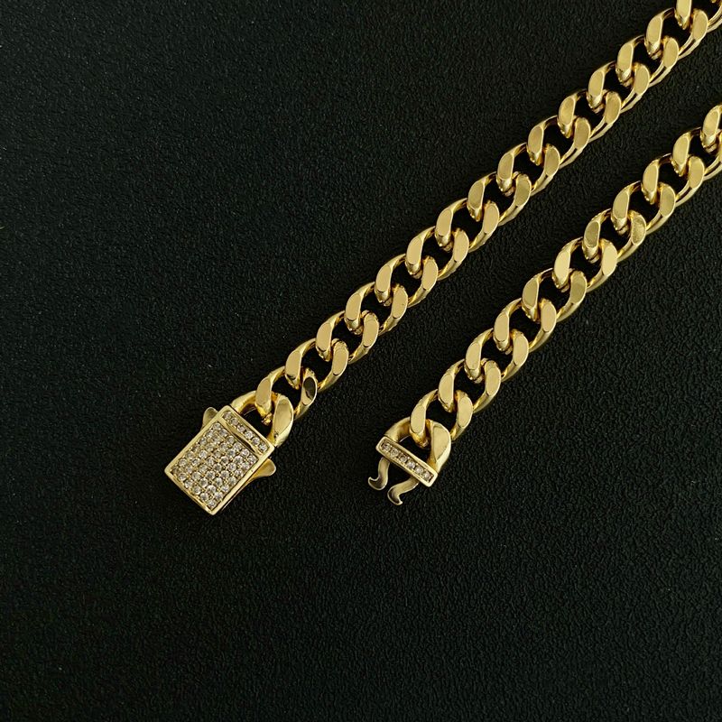 Pulseira cubana masculina com diamantes, latão banhado a ouro, estilo hip-hop, personalizada com diamantes, simples e ousada_voghion.com