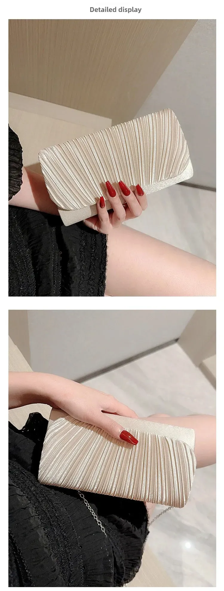 Womens Elegant Satin Evening Bag Pleated Clutch Wedding Purse Formal Tote Party Prom With S For Bride 250614l_voghion.com