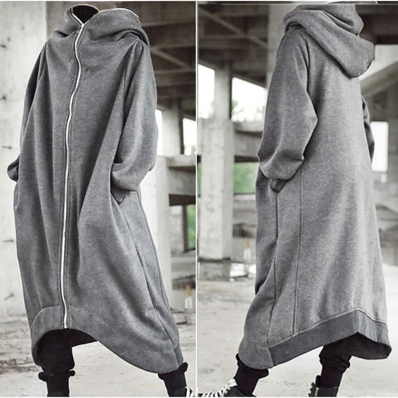 Cappotto lungo unisex Nazgul con cappuccio a maniche lunghe, chiusura con cerniera, foderato in pile, venduto a poco prezzo_voghion.com