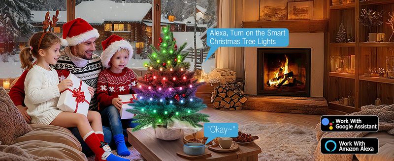 Smart Mini Christmas Tree, 22.8in DIY Smart-Lit Tabletop Tree With 75 LED RGB Lights, App/Voice Control 159+ Scenes Mini Xmas Tree USB C Music Small T_voghion.com