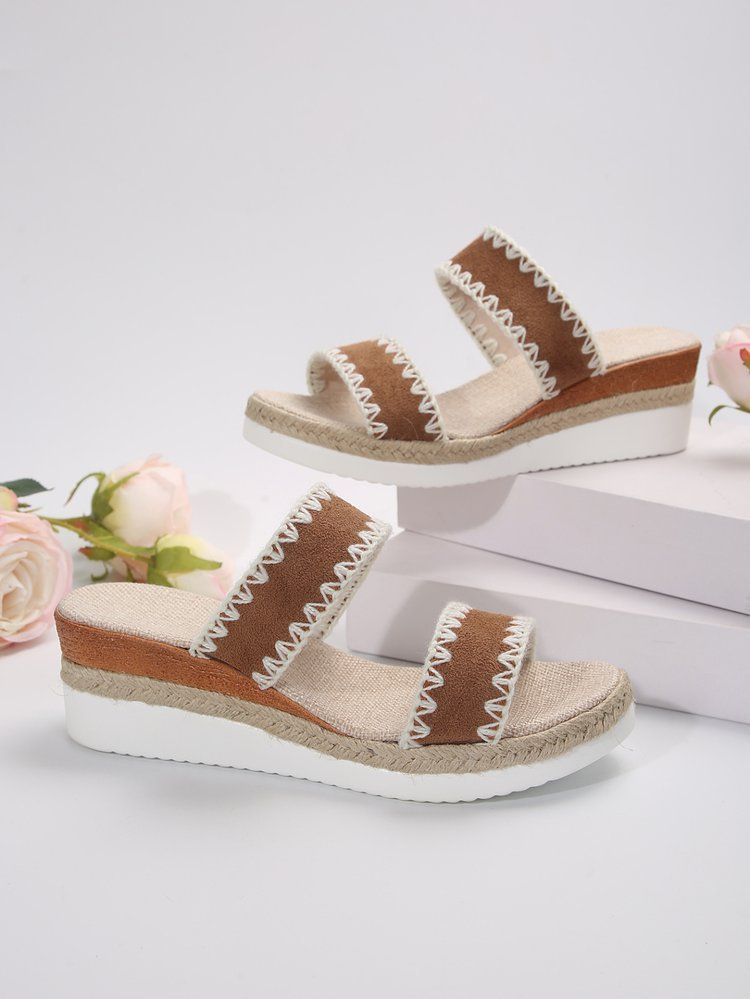 Women’s Shoes New Rope Woven Edge Wedge Slippers For Women Thick Bottom One Word Strap_voghion.com