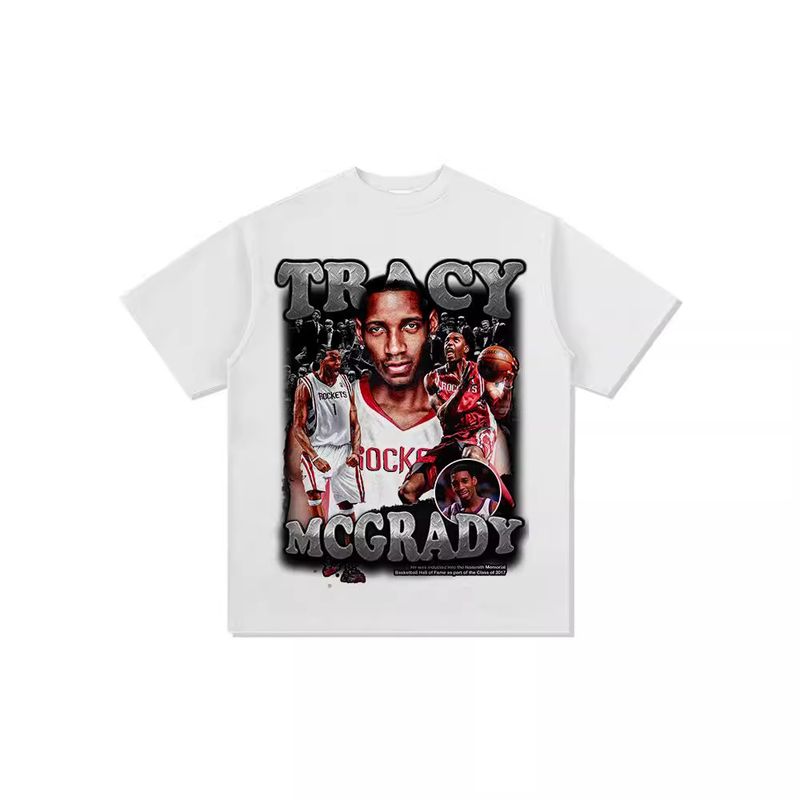 Tracy McGrady Short Sleeve T-Shirt American Style Printed Washed Vintage_voghion.com
