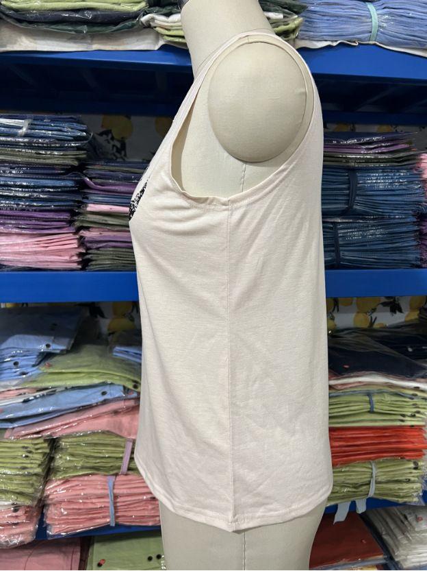 Women's clothing trade women's small vest hot-selling interesting letter printing fashion V-neck sleeveless T-shirt_voghion.com