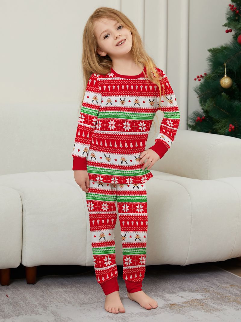 Natale Babbo Natale Cervo Neve a righe Natale famiglia vestito stampato casa pigiama vestito_voghion.com