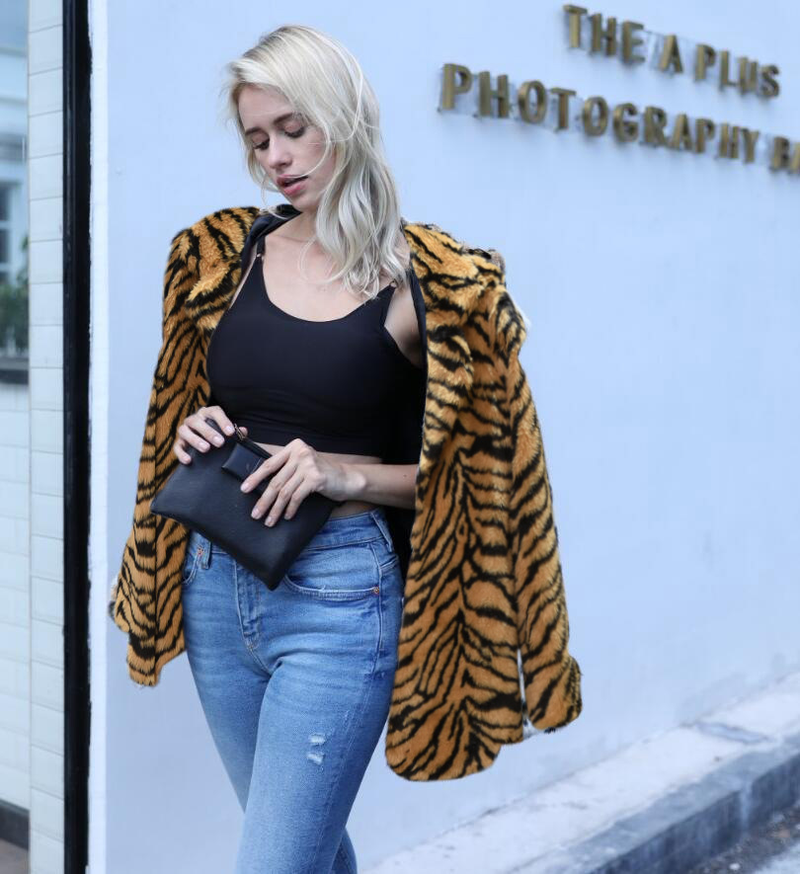 Women's clothing imitation fur imitation fur mid-length suit sexy snow white tiger pattern imitation fur jacket black and white selection_voghion.com