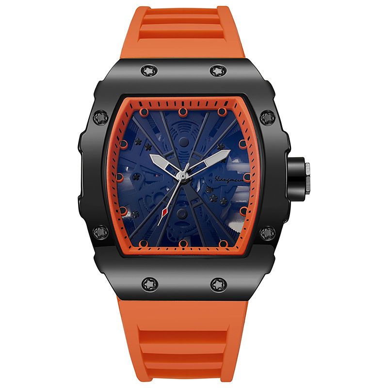 Cuarț cu silicagel în formă de butoi de vin pentru ceas bărbătesc cu calendar pătrat_voghion.com