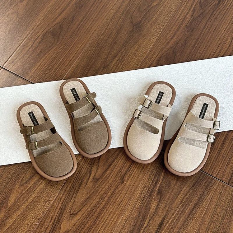 Sandales d'été à bout rond pour femmes, semelle souple, respirantes, en coton et lin, pantoufles polyvalentes, nouvelle collection 2025_voghion.com