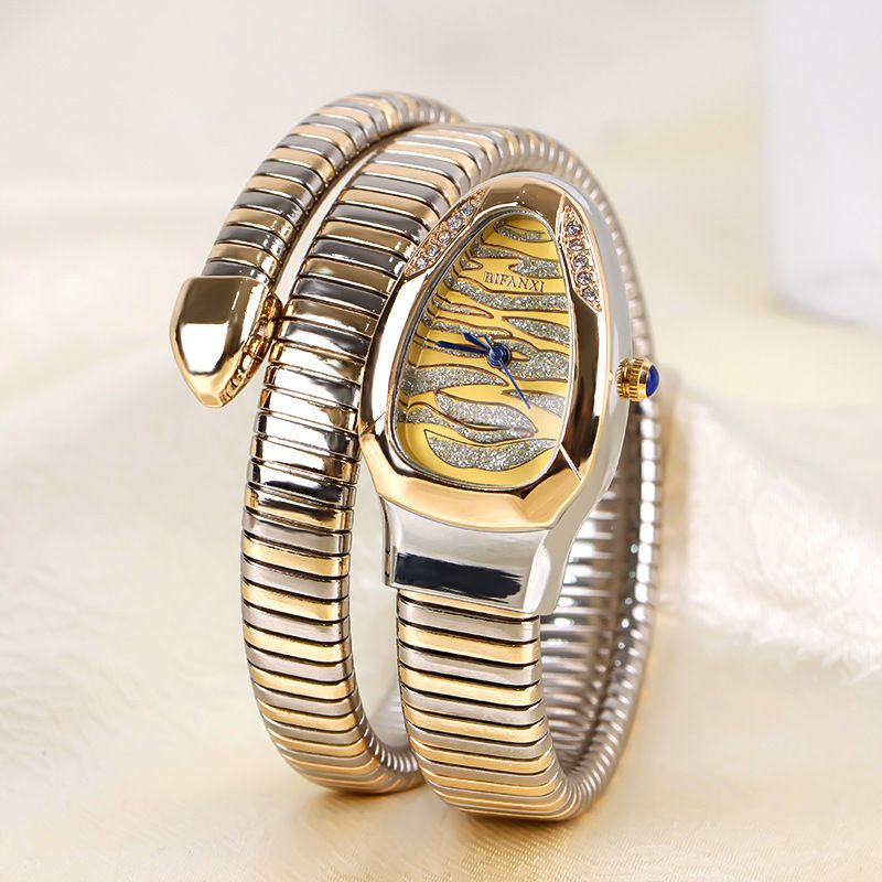 Slangvormig kwartshorloge, modieus, veelzijdig, prachtig, met diamanten bezette nis, artistiek horloge voor dames_voghion.com
