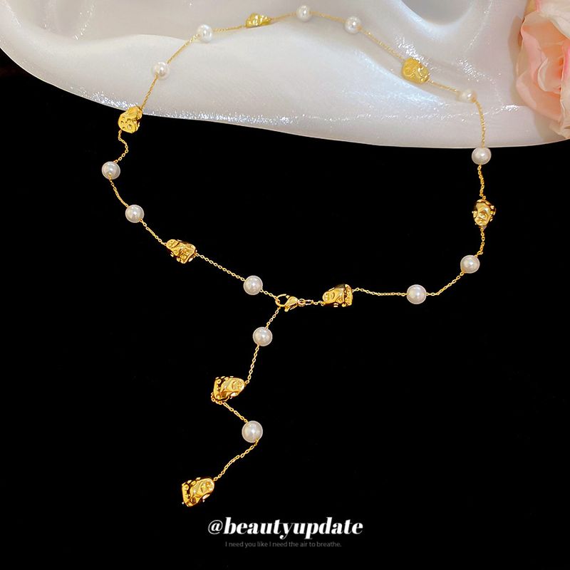 Echt vergoldete unregelmäßige Perlenkette im französischen Hofstil, Schlüsselbeinkette, Nischendesign, Sinn für Schmuck_voghion.com