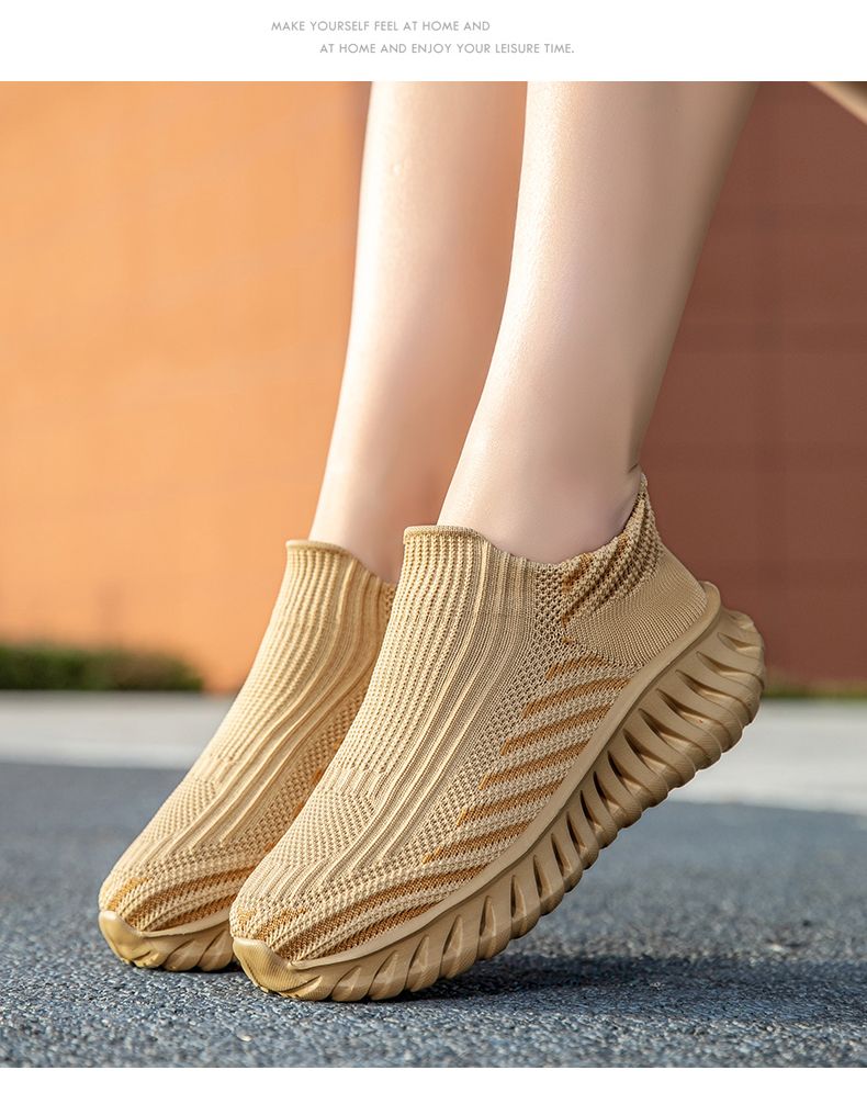 Green Platform Knit Sneakers Men Women Trainers Breathable Socks Men's Running Shoes Comfortable Slip-on Women's Sports Shoes_voghion.com