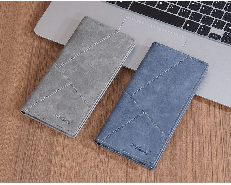 BAELLERRY New Men's Long Wallet With 17 Card Slots, Tri-Fold Design, Minimalist Business Style, Zippered Bill Compartment_voghion.com