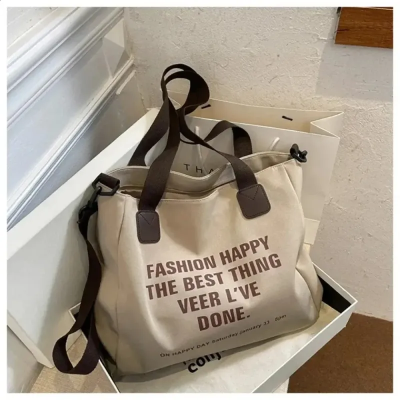 Multifunctional Chest Fashion Trend Large Capacity Canvas Shopping Tote Single Shoulder Bag Class Artistic Handbag 1Pc_voghion.com