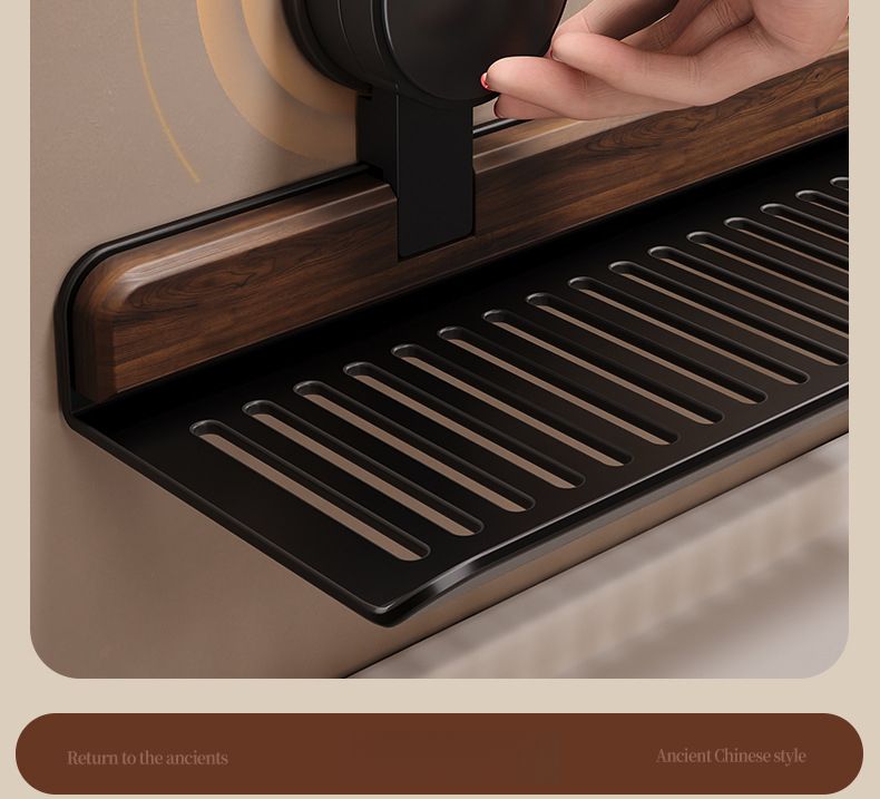 Waschbeckenständer mit Spiegel, Saugnapf und Ablagefach aus Walnussholz – ideal als Organizer ohne Bohren._voghion.com