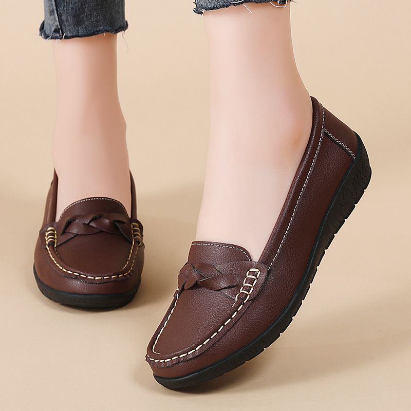 2025 Spring And Autumn New Nurse Casual Flat Heel Women's Singles Bean Mom's Shoes, Cow Muscle Bottom_voghion.com