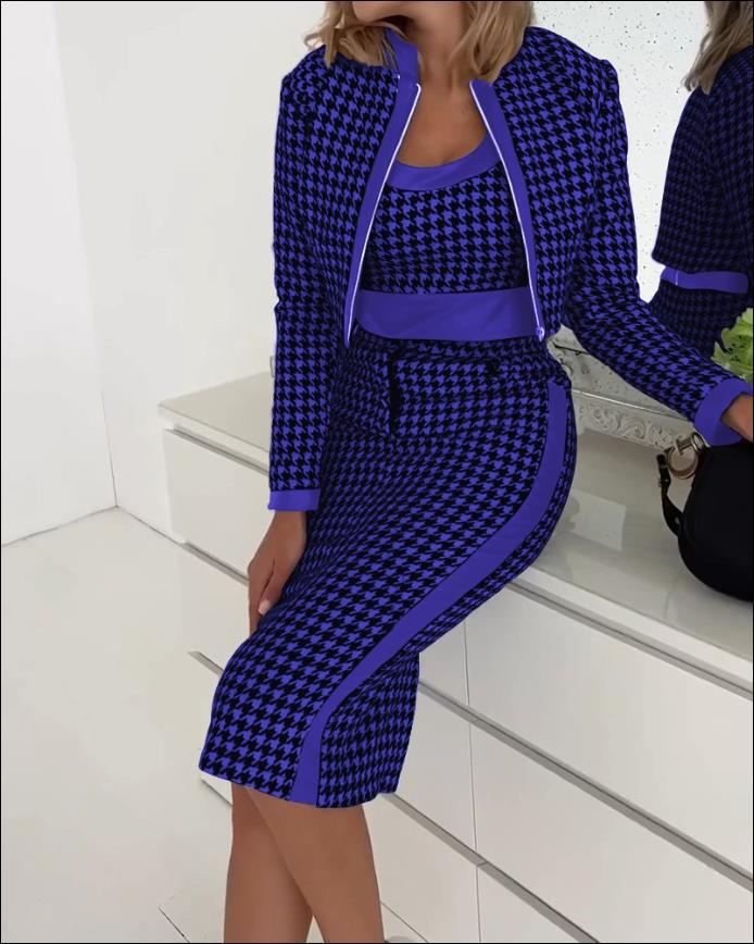 Giacca da donna a maniche lunghe stampata, fresca e dolce, alla moda, primaverile e autunnale, con gilet e gonna in tre pezzi_voghion.com