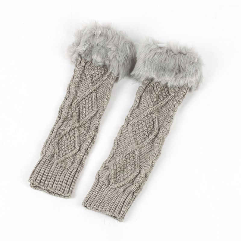 Men's Gloves Diamond shaped long fur gloves for women with sleeves, knitted warm fingerless arm sleeves, autumn and winter wool long gloves_voghion.com