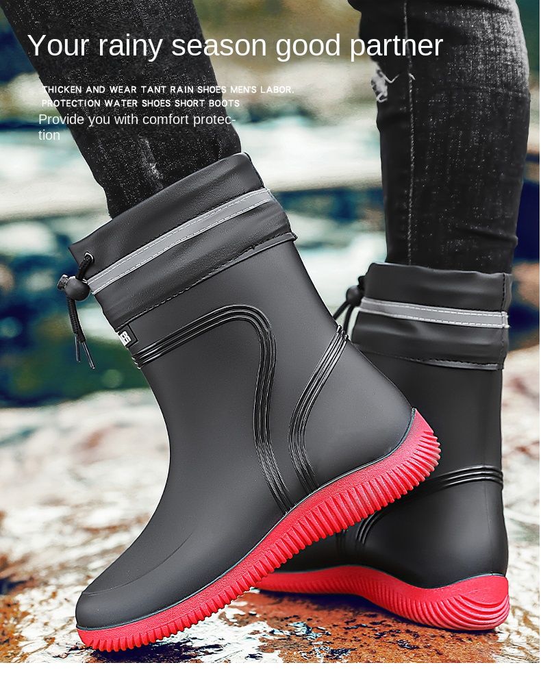 Single Shoe Midsole Waterproof Mouth Rain Boots 39-45_voghion.com
