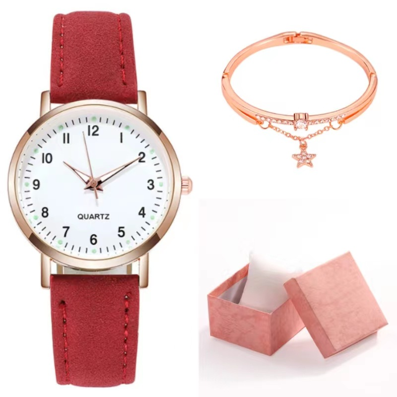 Zweiteilige einfache Damenuhr digitale Studentin leuchtende Uhr kleine frische gefrostete Leder lässige Damen Quarzuhr_voghion.com
