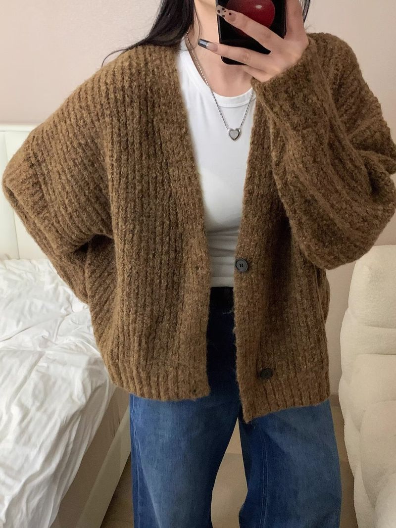 Übergroßer Herren-Strickcardigan mit V-Ausschnitt – Weicher und atmungsaktiver Pullover mit offener Vorderseite (Kaffee/Blau, Größen M-XXXL)_voghion.com