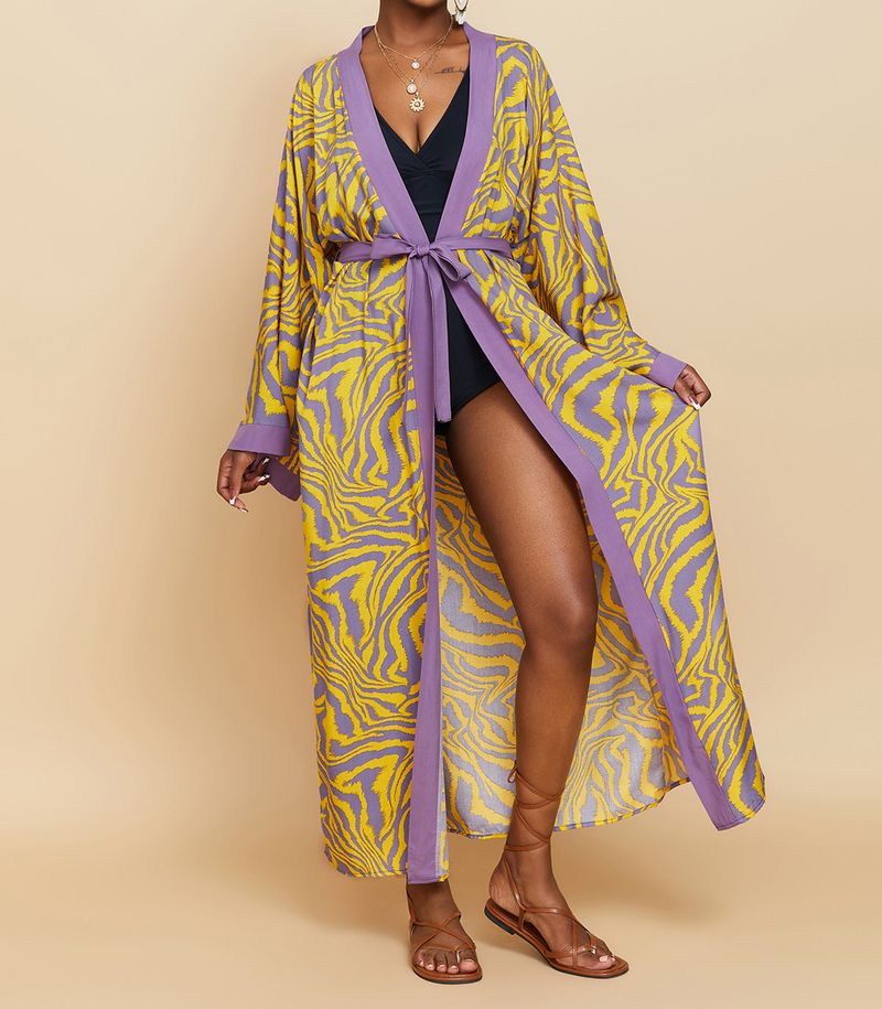 Women's Clothing Beach cover-up rayon zebra pattern holiday bikini sunscreen cardigan dress large size loose_voghion.com