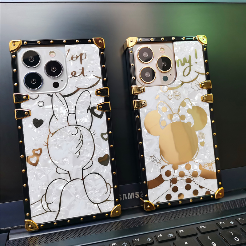 Glitter Goldplating Quadratescht Cover Maus Ent Telefonshülle fir Samsung Galaxy A54 A14 A53 A33 A34 A22 A13 A71 A51 A21S A12 A52 A72_voghion.com