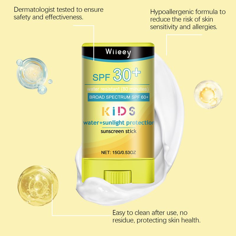 Wieey 15g SPF30+ Crema Solare Stick per Bambini Rinfrescante per la Pelle Antiossidante Controllo del Sebo Protezione Estiva UV Stick Solare Impermeabile_voghion.com