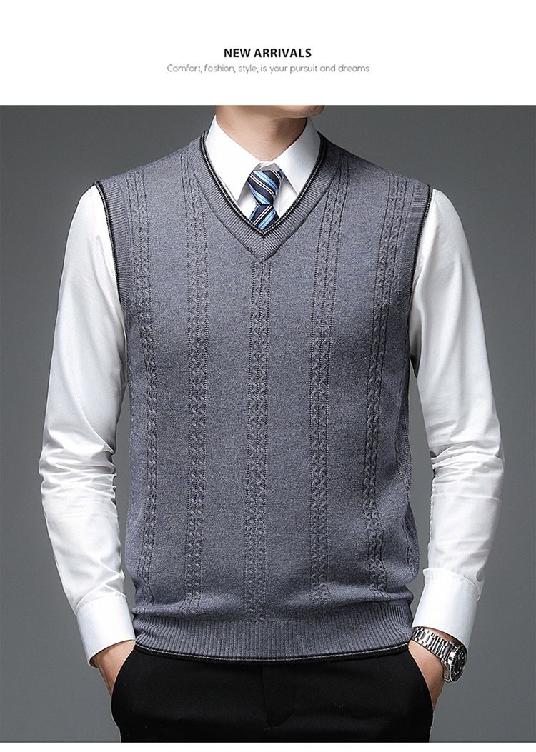 Ärmellose Pulloverweste aus Wollmischung mit V-Ausschnitt für Herren – Karo- und Camouflage-Muster, schmale Passform, lässiger Pullover für den Herbst_voghion.com