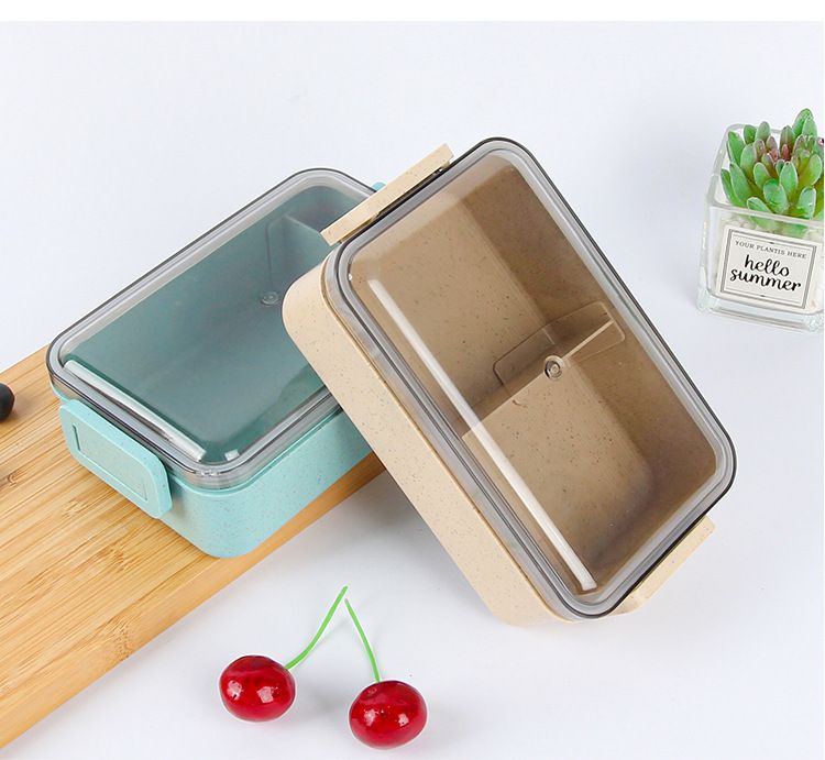 Umweltfreundliche Lunchbox aus Weizenstroh – Bento-Box mit 3 Fächern und auslaufsicherem Deckel (mikrowellengeeigneter und tragbarer Behälter zur Essenszubereitung)_voghion.com