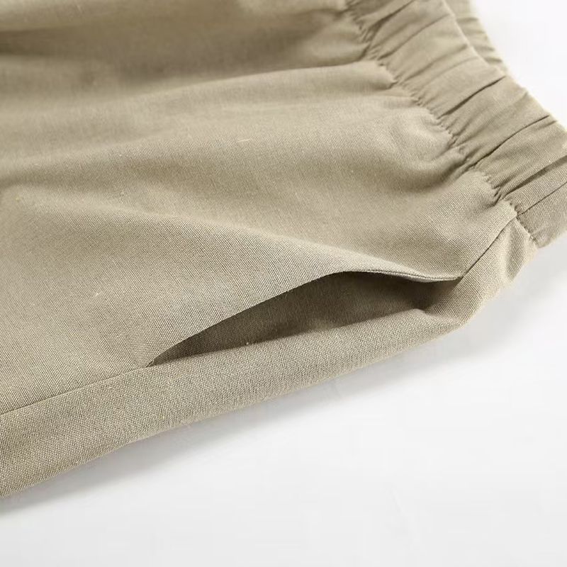Pantaloni con bretelle in cotone e lino, estivi, europei e americani, 2025, comodi e larghi, casual, set da due pezzi_voghion.com