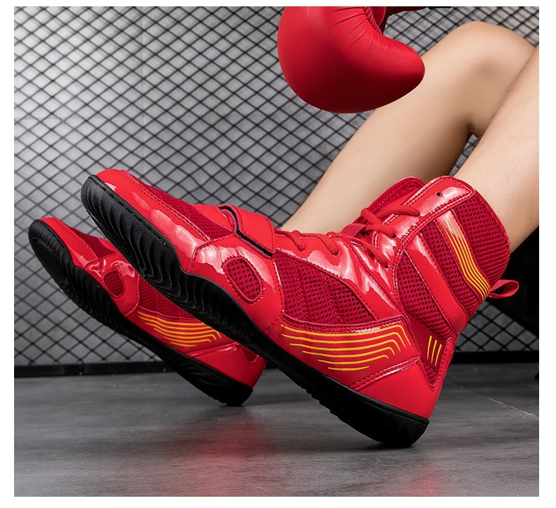 2024 Hohe rutschfeste, atmungsaktive Box- und Kampftrainingsschuhe für Herren und Damen, strapazierfähig, Wrestling-Schuhe_voghion.com
