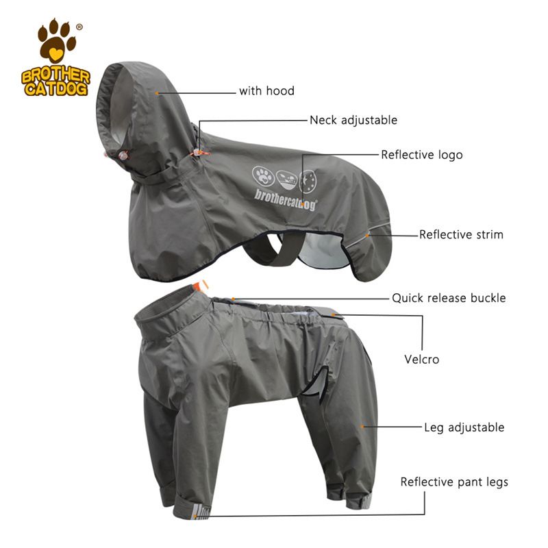 Nuovo impermeabile regolabile per cani, copertura completa per cani di taglia media e grande con poncho antipioggia con cappuccio a quattro zampe laminato_voghion.com