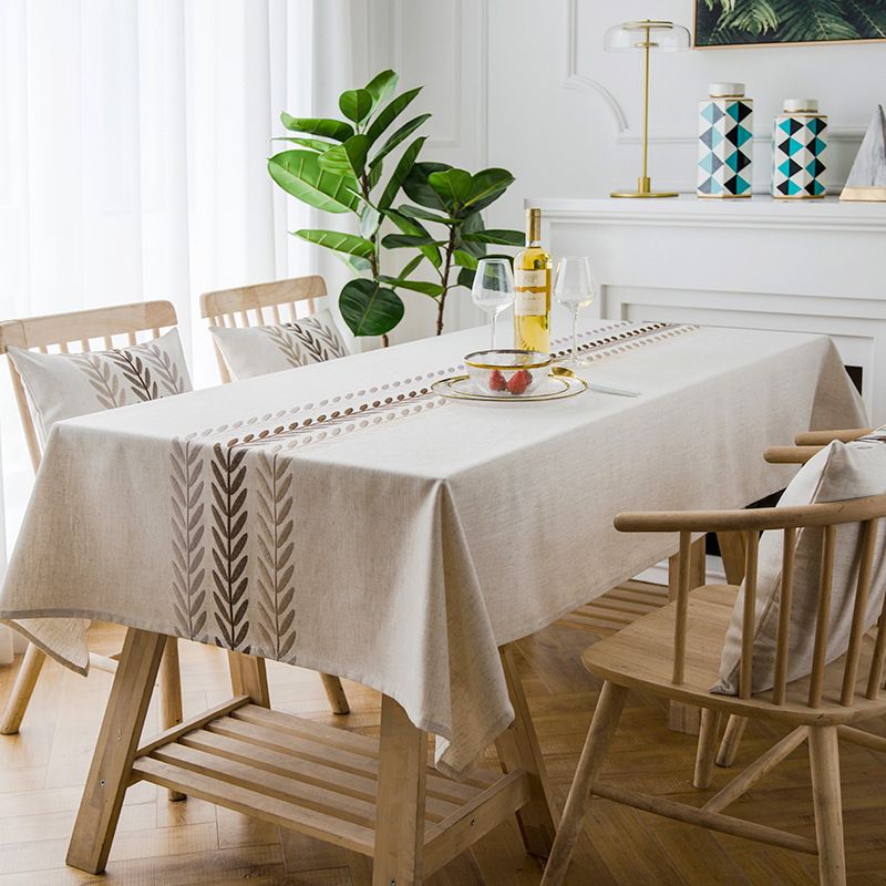 Nappe rectangulaire en coton et lin avec ourlet, motif géométrique brodé, pour table basse_voghion.com