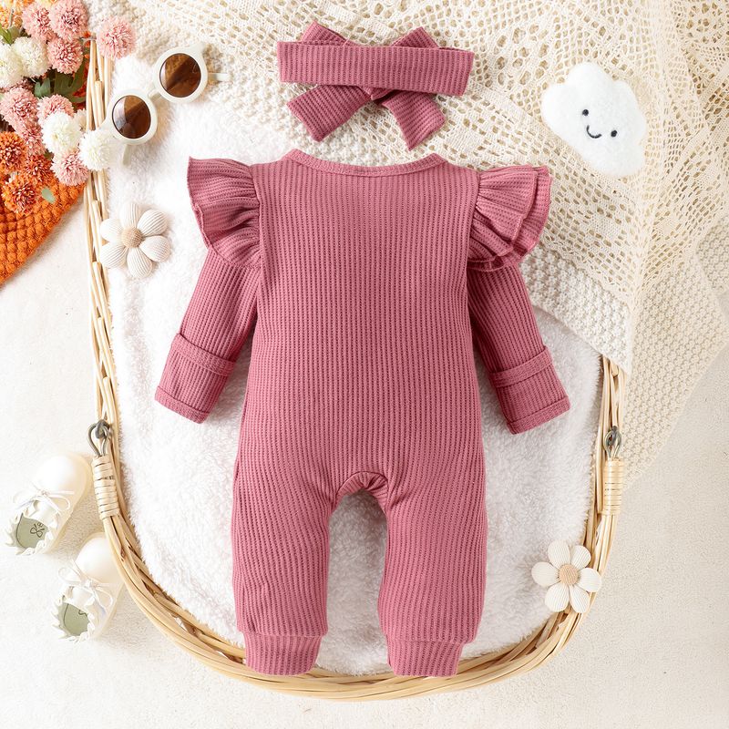 Mother & Kids Baby Girl’s Waffle-Knit Bodysuit With Flutter Sleeves – Soft & Stylish, 0-12M"_voghion.com