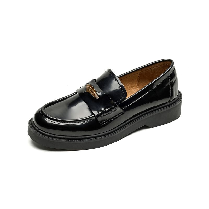 Platform Loafers Women's Autumn Retro Black One-pedal Temperament College Style Small Leather Shoes_voghion.com