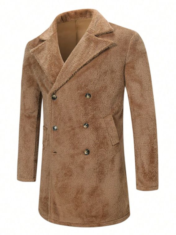 Herren-Winterwollmantel – Dicker, mit Fleece gefütterter Mantel, Zweireihiger Cabanmantel, Slim Fit Freizeitjacke für Herbst & Winter (Kamel, S-XXL)_voghion.com