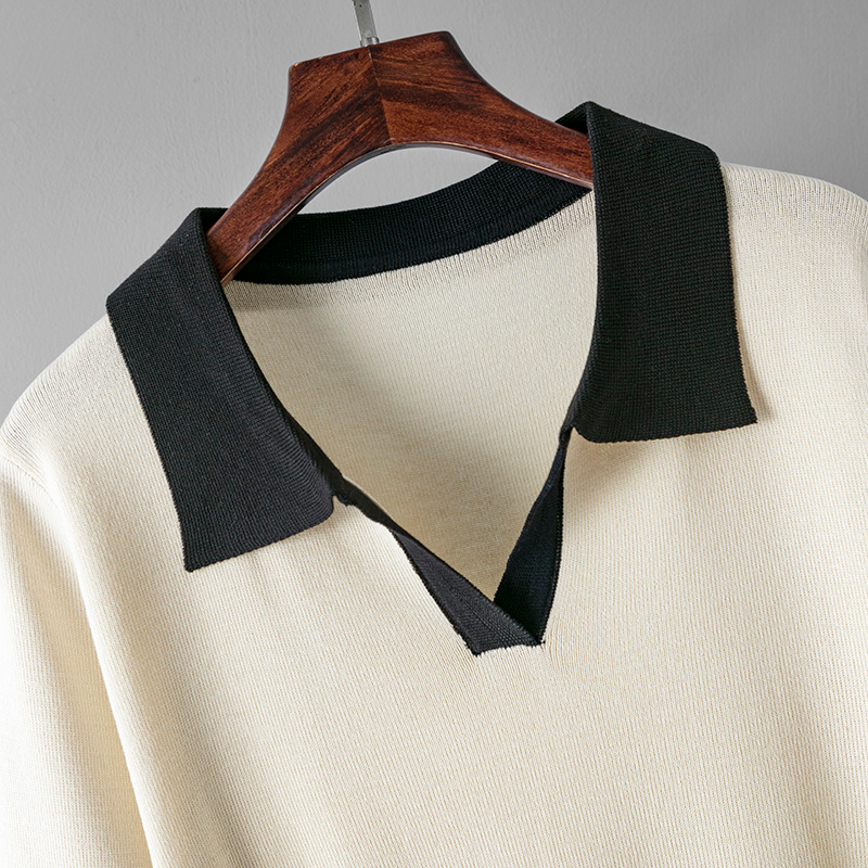 Nuovi set Pama autunnali per donna colletto polo manica corta maglia top maglione vita alta pantaloni a gamba larga set due pezzi_voghion.com