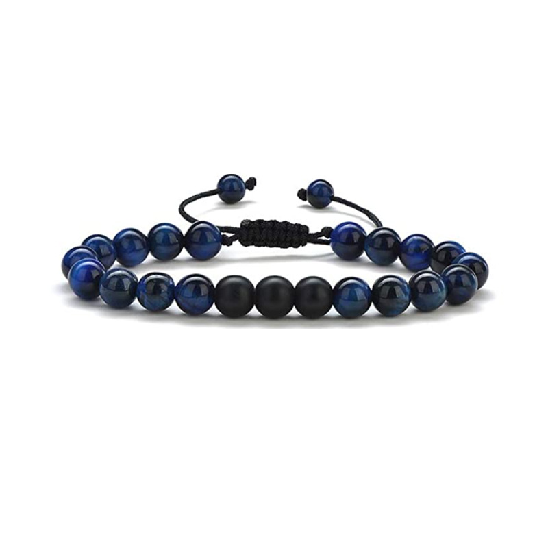 2 pièces œil de tigre cadeau pour hommes 8mm pierre de lave Agate noire Bracelet tissé bijoux faits à la main_voghion.com