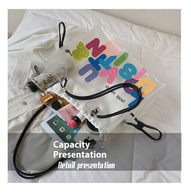 Borsa a tracolla trasparente estiva di grande capacità per donna 2024 Borsa grande portatile da donna in PVC stampato con lettera alla moda_voghion.com