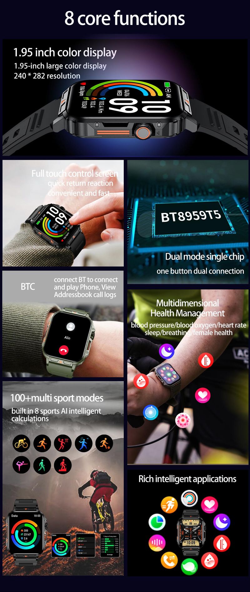 Reloj inteligente deportivo L81 para exteriores, para hombre, con respuesta a llamadas, batería grande, rastreador de actividad física, resistente al agua, compatible con iOS y Android._voghion.com
