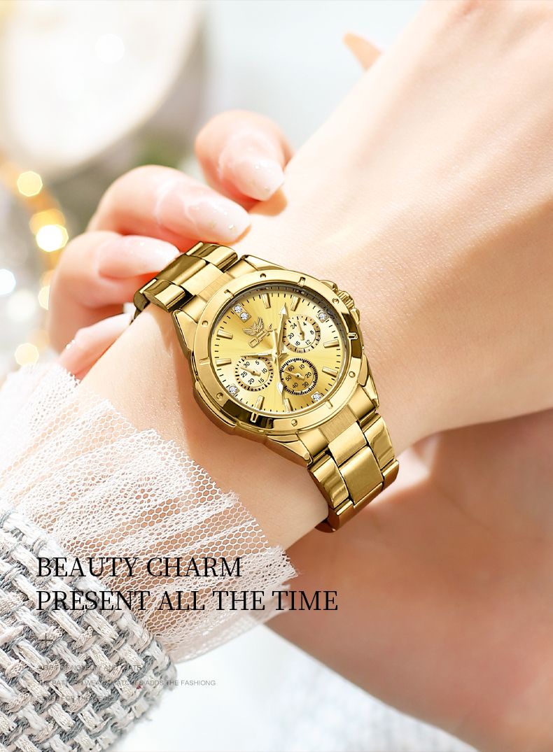 OPK Quartz Watch For Women Multi Functional Dial Stainless Steel Strap Ladies Hand Clock_voghion.com