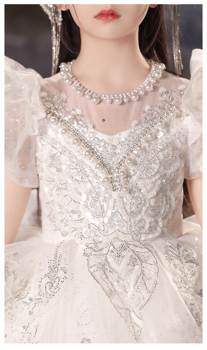 Abito da principessa per bambine per occasioni speciali - Elegante abito a maniche lunghe per damigelle e recital di pianoforte_voghion.com