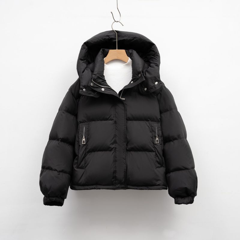 Pinghu Short Down Jacket For Women Winter New Korean Version Regular Simple Hooded Petite Warm Puffer Coat_voghion.com