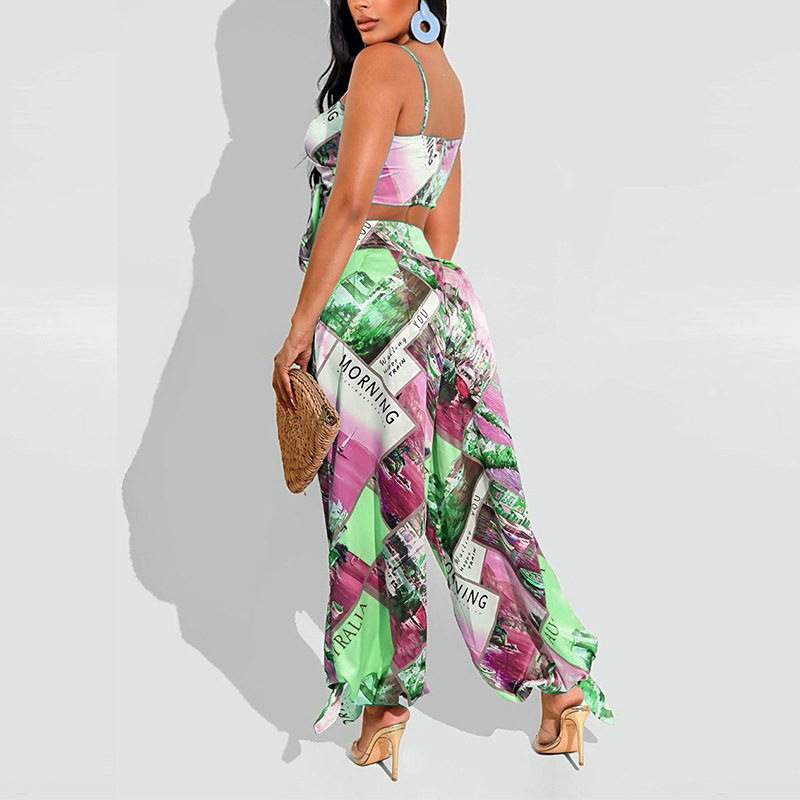 Pantalon sarouel décontracté et sexy pour femmes, ensemble deux pièces imprimé, enveloppé sur la poitrine, nouvelle collection été_voghion.com