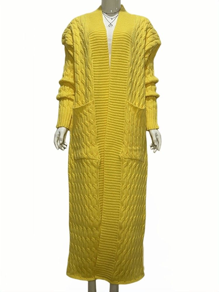 Damen-Strickpulloverjacke mit langen Ärmeln, lockerer langer Strickjacke_voghion.com