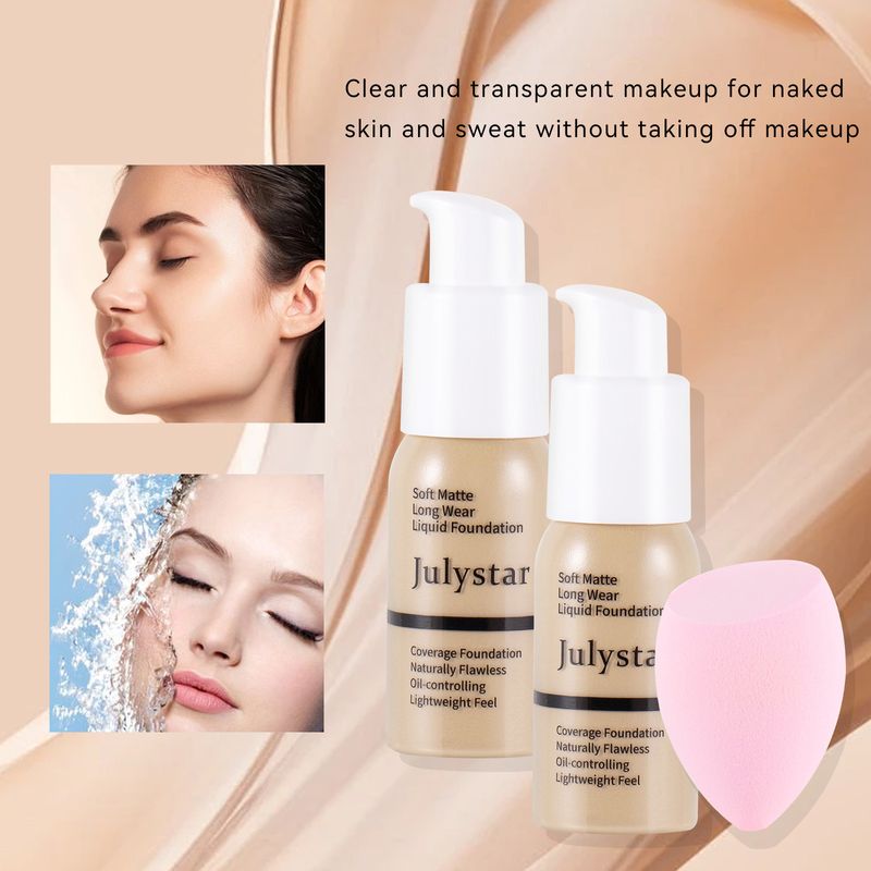 Julystar Longwear Foundation Set – Volle Deckkraft & Feuchtigkeitsspendend – Wischfest & hautähnliches Finish_voghion.com