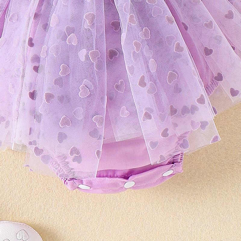 Baoshi Clothing Spring and Autumn New Newborn Children's Love Mesh Harper with Headwear Set_voghion.com