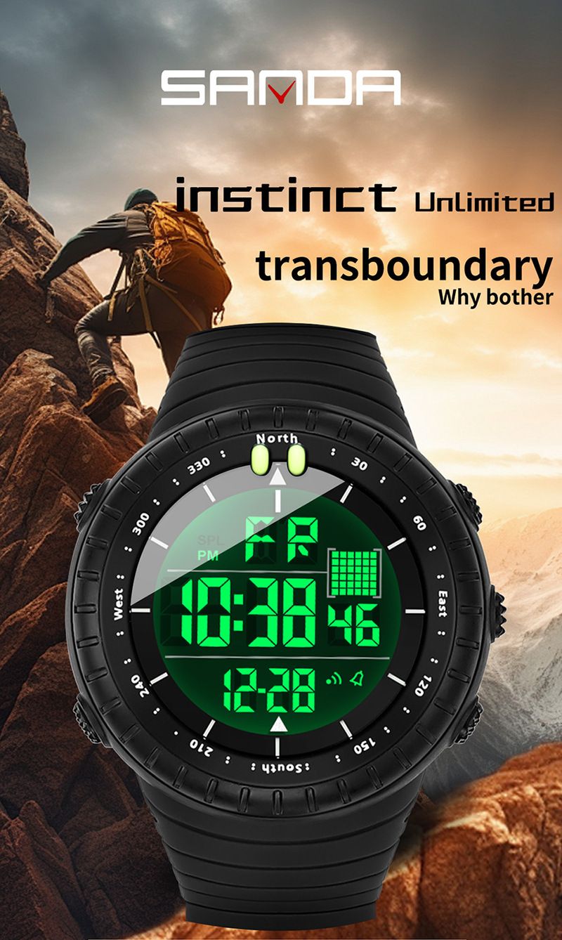 Large Dial Digital Sports Watch With Night Light, Waterproof, Alarm, Stopwatch, And Multi-Function Men Women Luminous Alarm Clock Multi Function Watch_voghion.com