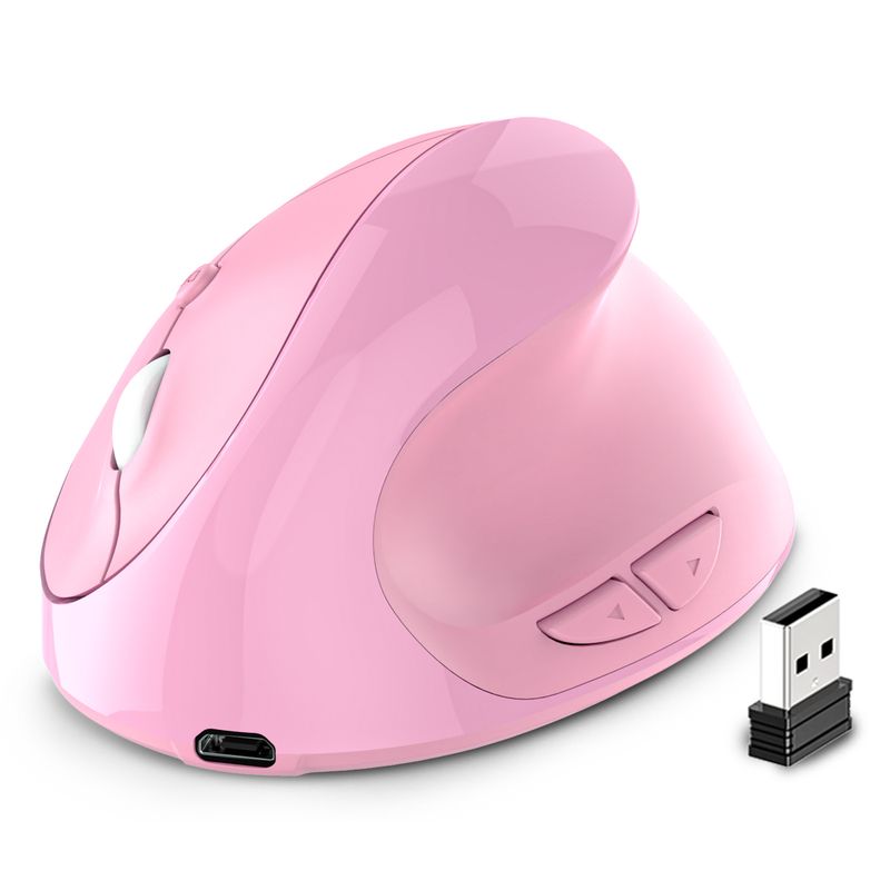 Mouse vertical ergonômico – sem fio 2.4G, 1600 DPI, programável com 6 teclas, recarregável/bateria, clique silencioso (preto/prata/rosa)_voghion.com